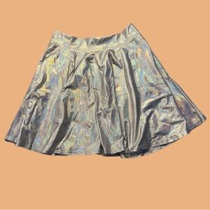 Shiny Liquid Metallic Holographic Pleated Flared Mini Skater Skirt